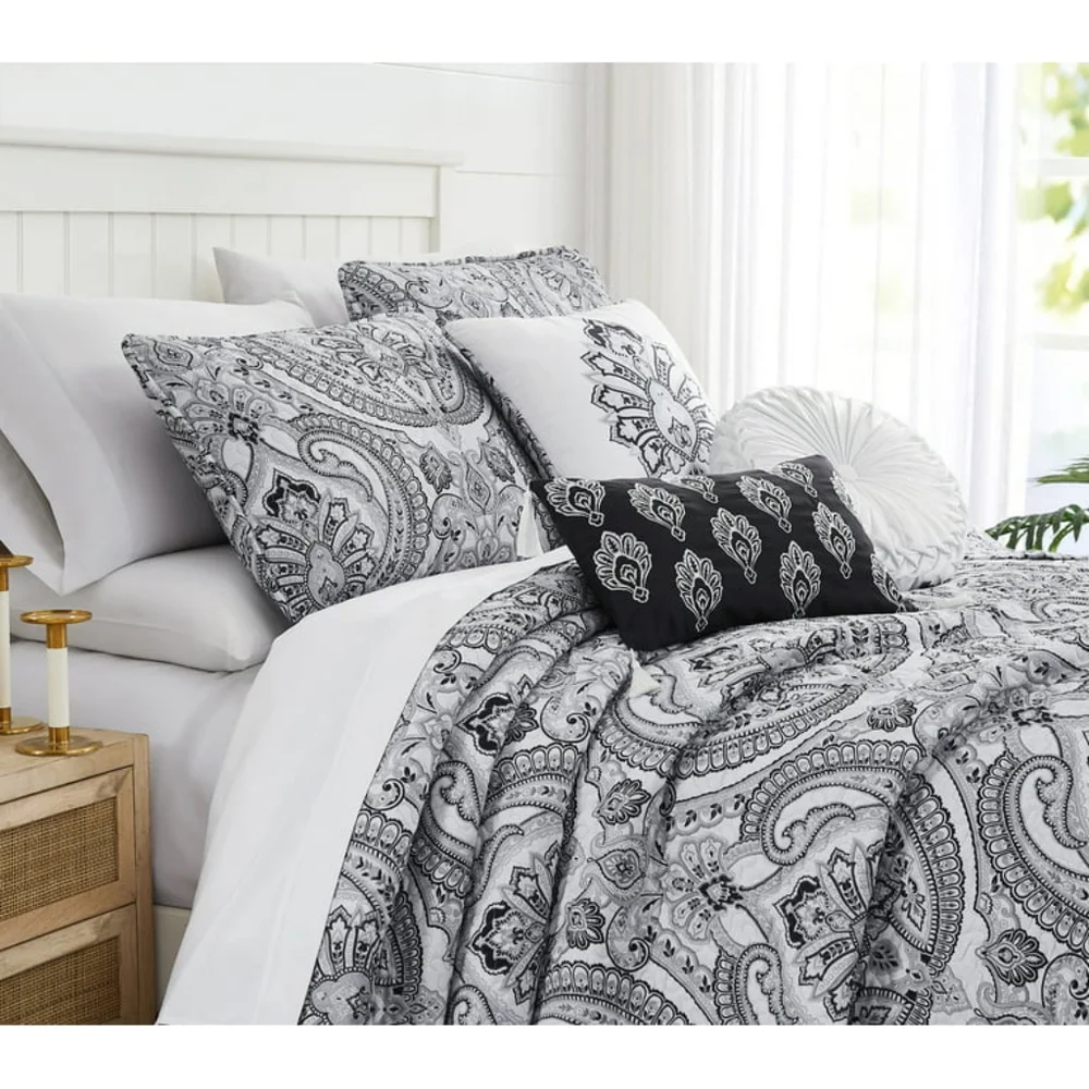 Southshore 6 Piece Grey & White Paisly Print Quilt Set